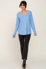 Light Blue Ribbed Round Hem Top