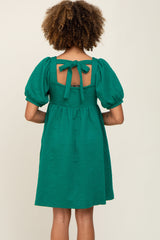 Green Embroidered Tie Back Dress