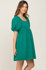 Green Embroidered Tie Back Maternity Dress