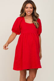 Red Embroidered Tie Back Maternity Dress