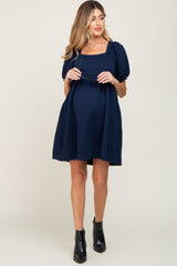 Navy Embroidered Tie Back Maternity Dress