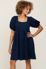 Navy Embroidered Tie Back Maternity Dress