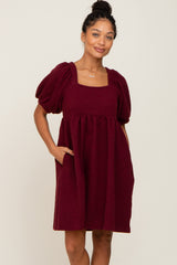 Burgundy Embroidered Tie Back Dress