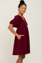 Burgundy Embroidered Tie Back Dress