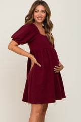 Burgundy Embroidered Tie Back Maternity Dress