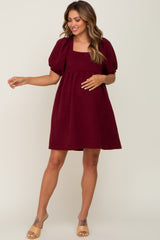 Burgundy Embroidered Tie Back Maternity Dress