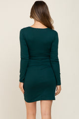 Forest Green Ruched Long Sleeve Maternity Dress