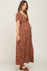 Rust Floral Cinched Maternity Midi Dress