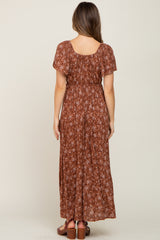 Rust Floral Cinched Maternity Midi Dress