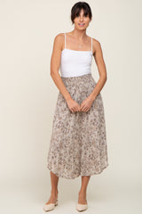 Grey Floral Paisley Print Maternity Midi Skirt