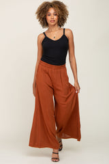 Camel Wide Leg Cropped Pants