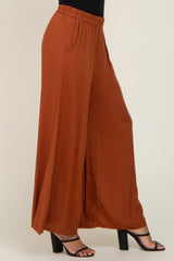 Camel Wide Leg Cropped Pants