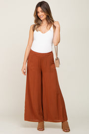 Camel Wide Leg Cropped Maternity Pants