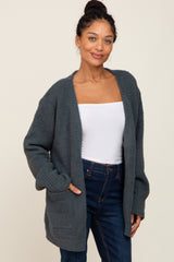 Olive Fuzzy Knit Front Pocket Maternity Cardigan