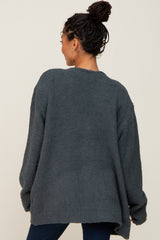 Olive Fuzzy Knit Front Pocket Cardigan