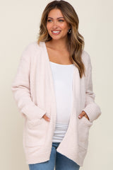 Ivory Fuzzy Knit Front Pocket Maternity Cardigan