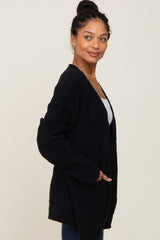 Black Fuzzy Knit Front Pocket Cardigan