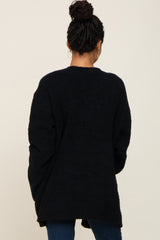 Black Fuzzy Knit Front Pocket Cardigan