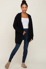 Black Fuzzy Knit Front Pocket Cardigan