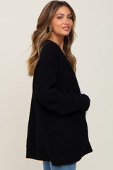 Black Fuzzy Knit Front Pocket Maternity Cardigan