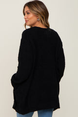 Black Fuzzy Knit Front Pocket Maternity Cardigan