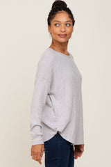 Heather Grey Brushed Knit Ribbed Long Sleeve Top