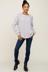 Heather Grey Brushed Knit Ribbed Long Sleeve Top