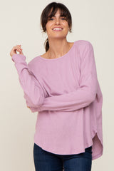 Lavender Brushed Knit Ribbed Long Sleeve Top