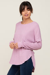 Lavender Brushed Knit Ribbed Long Sleeve Top