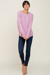 Lavender Brushed Knit Ribbed Long Sleeve Top