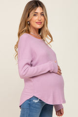 Lavender Brushed Knit Ribbed Long Sleeve Maternity Top