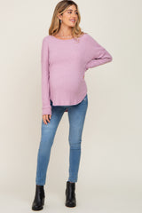 Lavender Brushed Knit Ribbed Long Sleeve Maternity Top