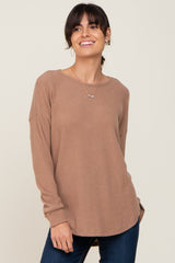 Mocha Brushed Knit Ribbed Long Sleeve Maternity Top