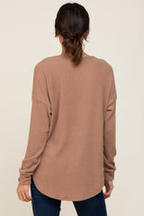 Mocha Brushed Knit Ribbed Long Sleeve Top