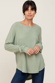 Sage Brushed Knit Ribbed Long Sleeve Top