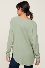 Sage Brushed Knit Ribbed Long Sleeve Top