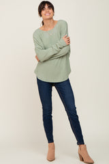 Sage Brushed Knit Ribbed Long Sleeve Top