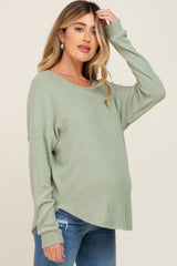 Sage Brushed Knit Ribbed Long Sleeve Maternity Top