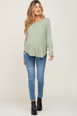 Sage Brushed Knit Ribbed Long Sleeve Maternity Top