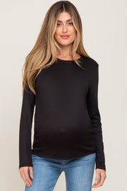 Black Ribbed Basic Long Sleeve Maternity Top