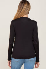 Black Ribbed Basic Long Sleeve Maternity Top