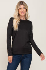 Black Ribbed Basic Long Sleeve Maternity Top