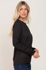 Black Ribbed Basic Long Sleeve Top