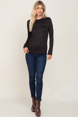 Black Ribbed Basic Long Sleeve Top