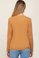 Camel Ribbed Basic Long Sleeve Maternity Top