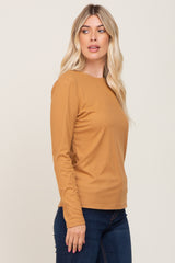 Camel Ribbed Basic Long Sleeve Top