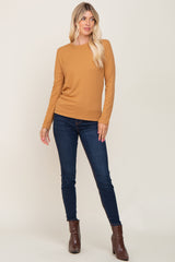 Camel Ribbed Basic Long Sleeve Top