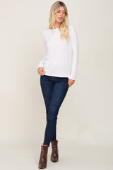 Ivory Ribbed Basic Long Sleeve Top