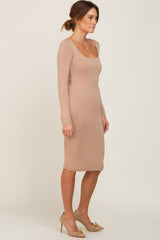 Taupe Long Sleeve Square Neck Dress