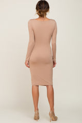 Taupe Long Sleeve Square Neck Dress